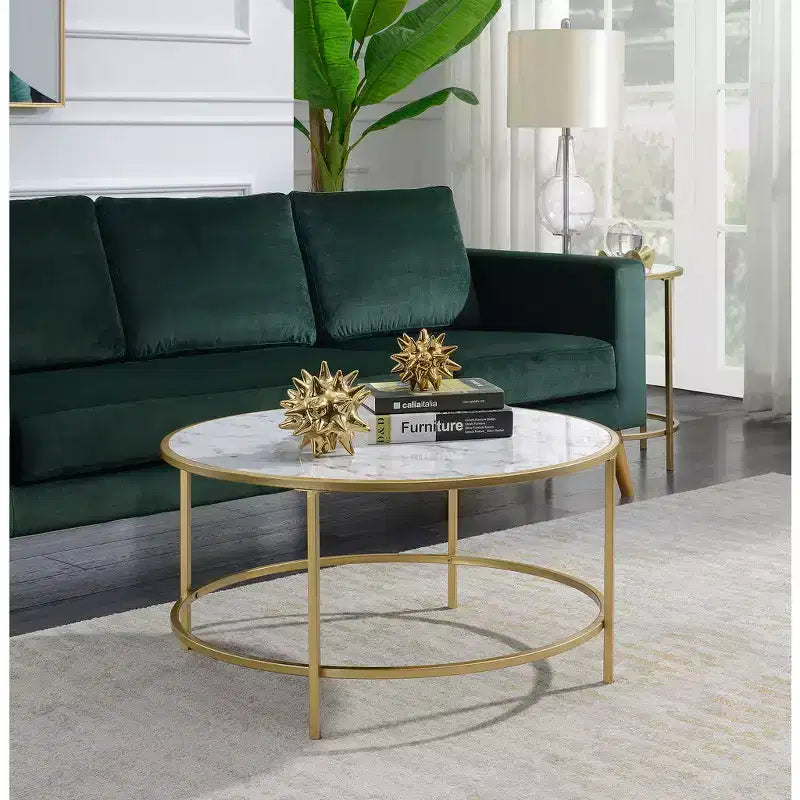 Gold Coast Faux Marble Round Coffee Table - Brieghton Home