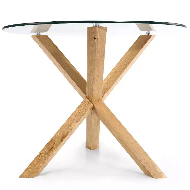 Poly & Bark 37.4 Kennedy Glass Top Round Wood Dining Table