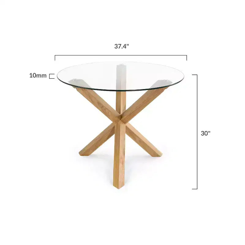 Poly & Bark 37.4 Kennedy Glass Top Round Wood Dining Table