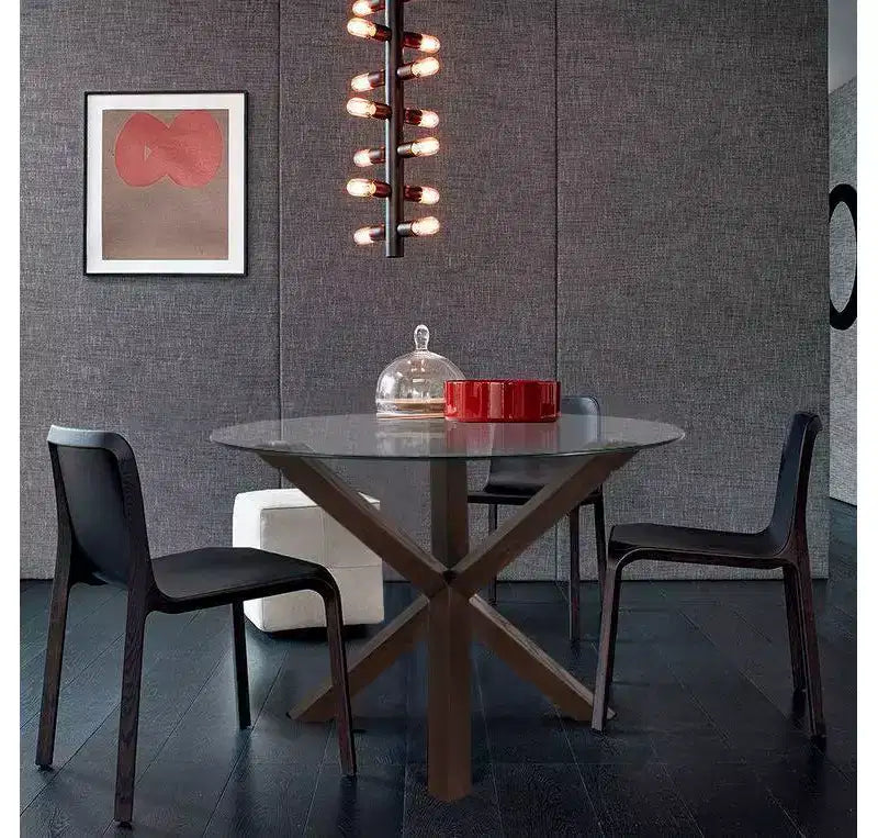 Poly & Bark 37.4 Kennedy Glass Top Round Wood Dining Table
