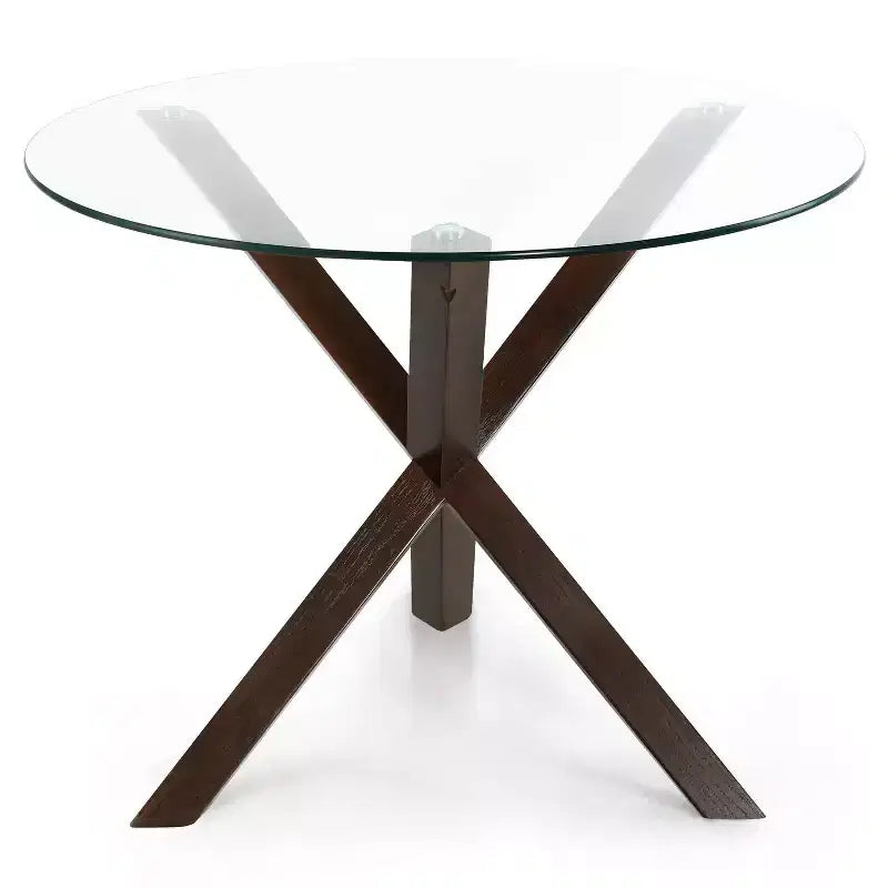 Poly & Bark 37.4 Kennedy Glass Top Round Wood Dining Table