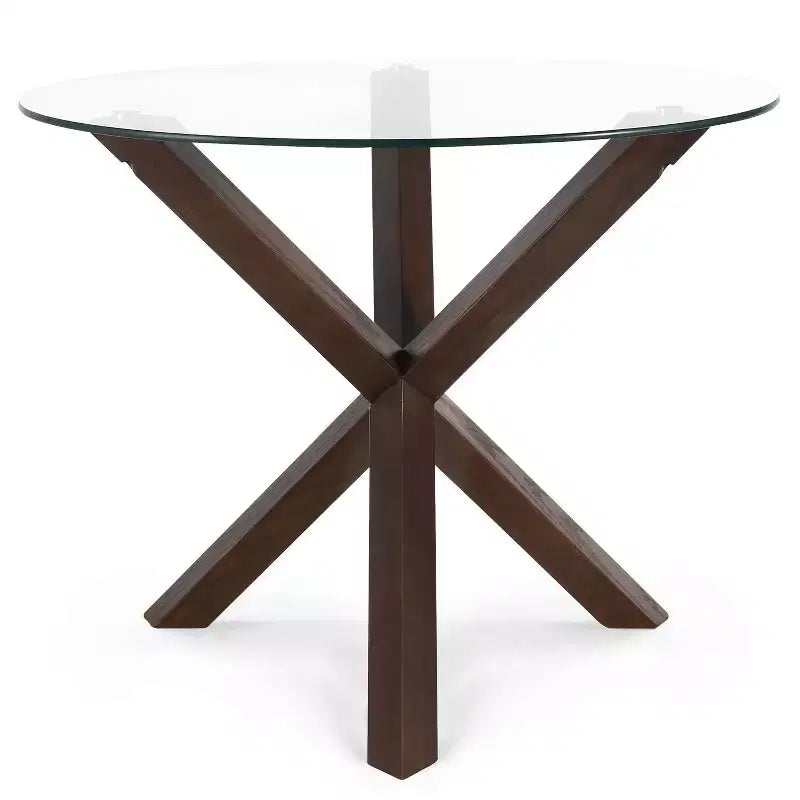 Poly & Bark 37.4 Kennedy Glass Top Round Wood Dining Table