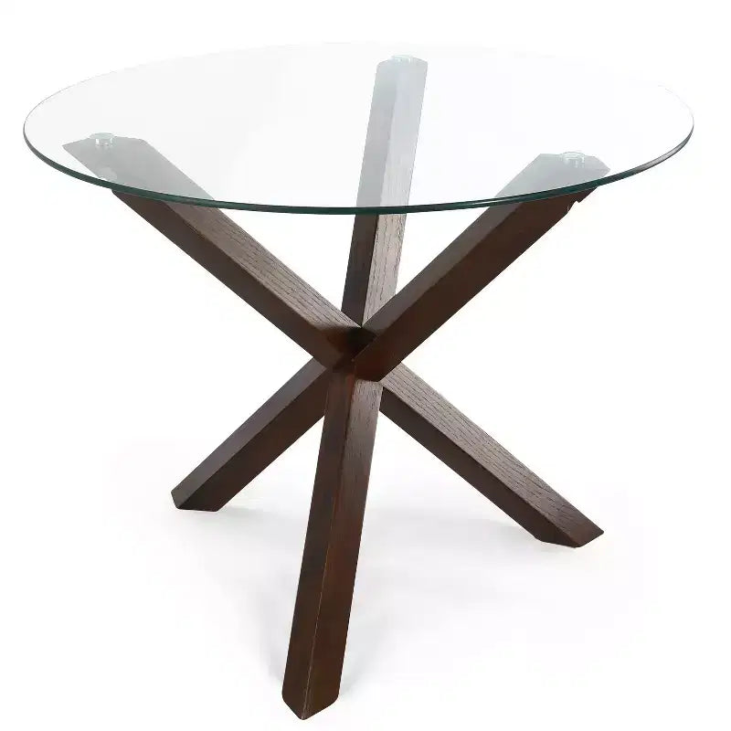 Poly & Bark 37.4 Kennedy Glass Top Round Wood Dining Table
