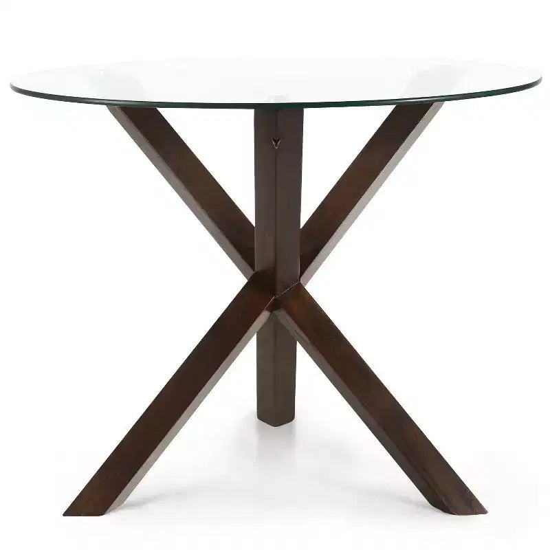 Poly & Bark 37.4 Kennedy Glass Top Round Wood Dining Table