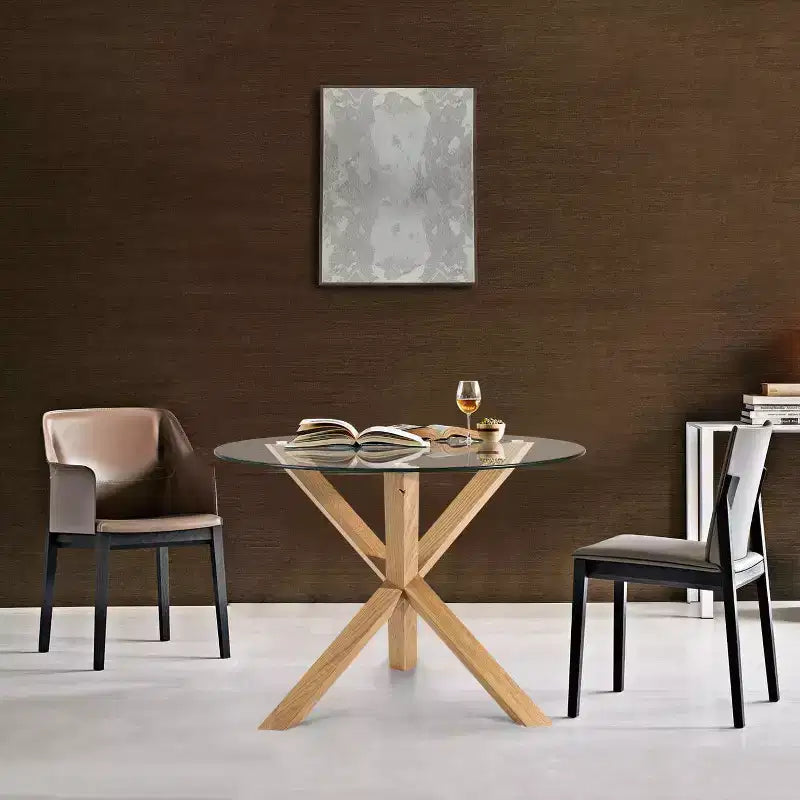 Poly & Bark 37.4 Kennedy Glass Top Round Wood Dining Table