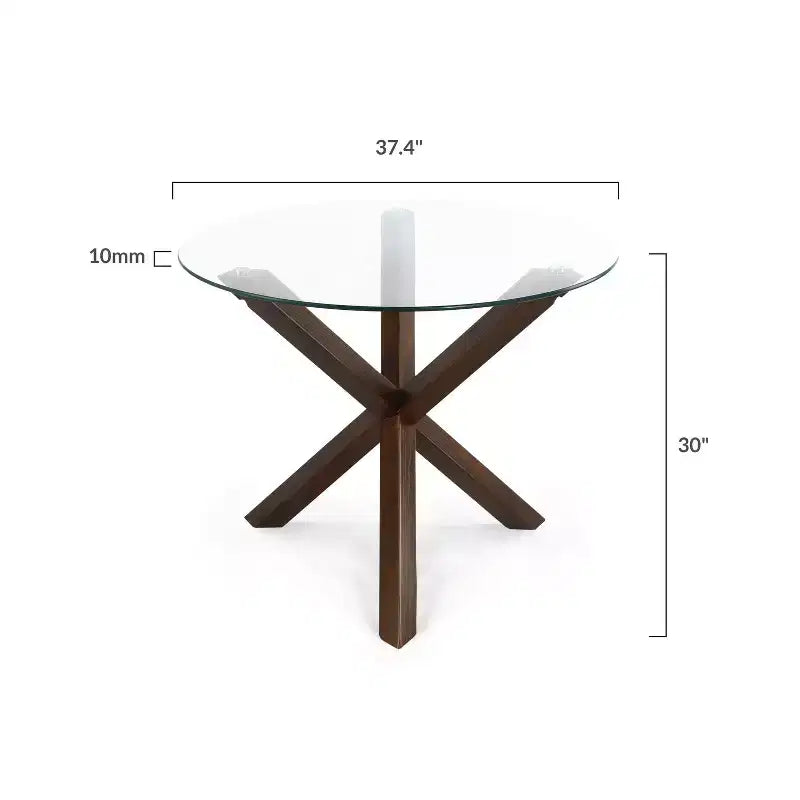 Poly & Bark 37.4 Kennedy Glass Top Round Wood Dining Table