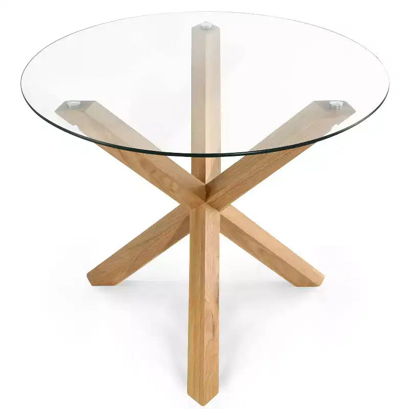 Poly & Bark 37.4 Kennedy Glass Top Round Wood Dining Table