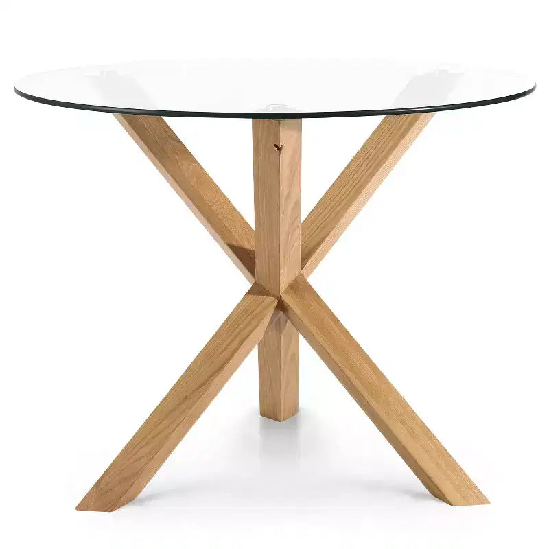 Poly & Bark 37.4 Kennedy Glass Top Round Wood Dining Table