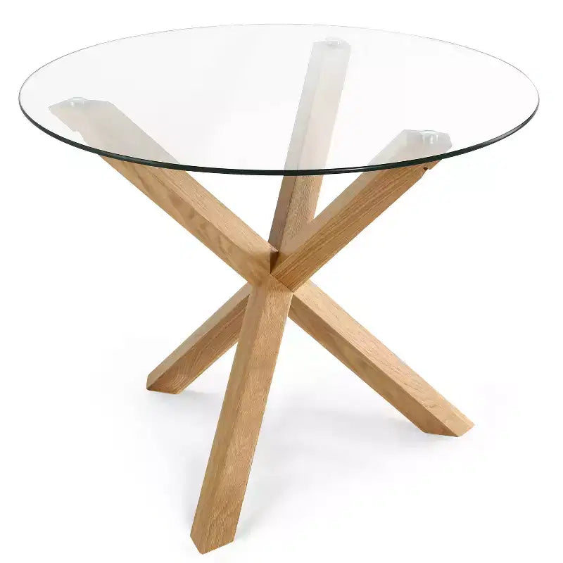Poly & Bark 37.4 Kennedy Glass Top Round Wood Dining Table