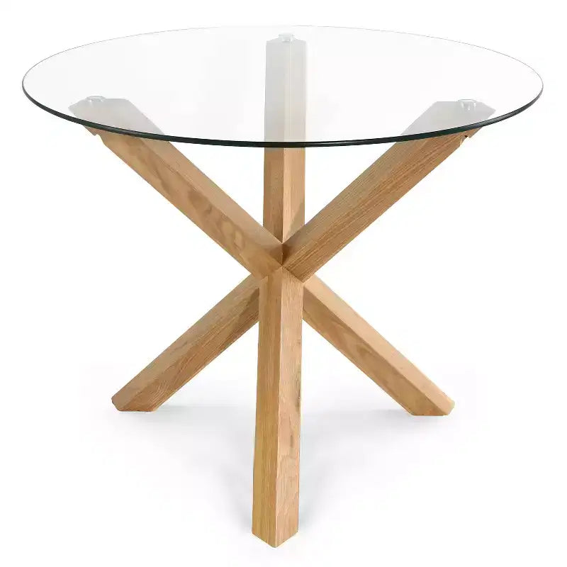 Poly & Bark 37.4 Kennedy Glass Top Round Wood Dining Table