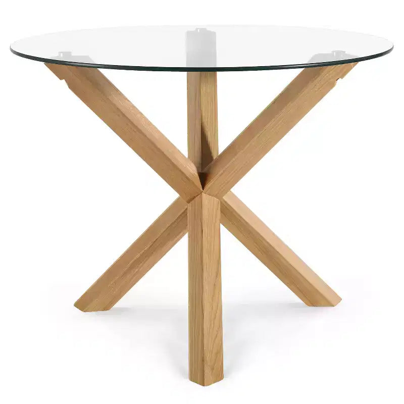Poly & Bark 37.4 Kennedy Glass Top Round Wood Dining Table