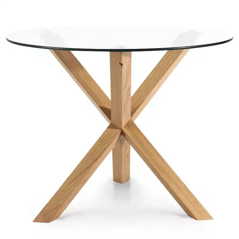 Poly & Bark 37.4 Kennedy Glass Top Round Wood Dining Table