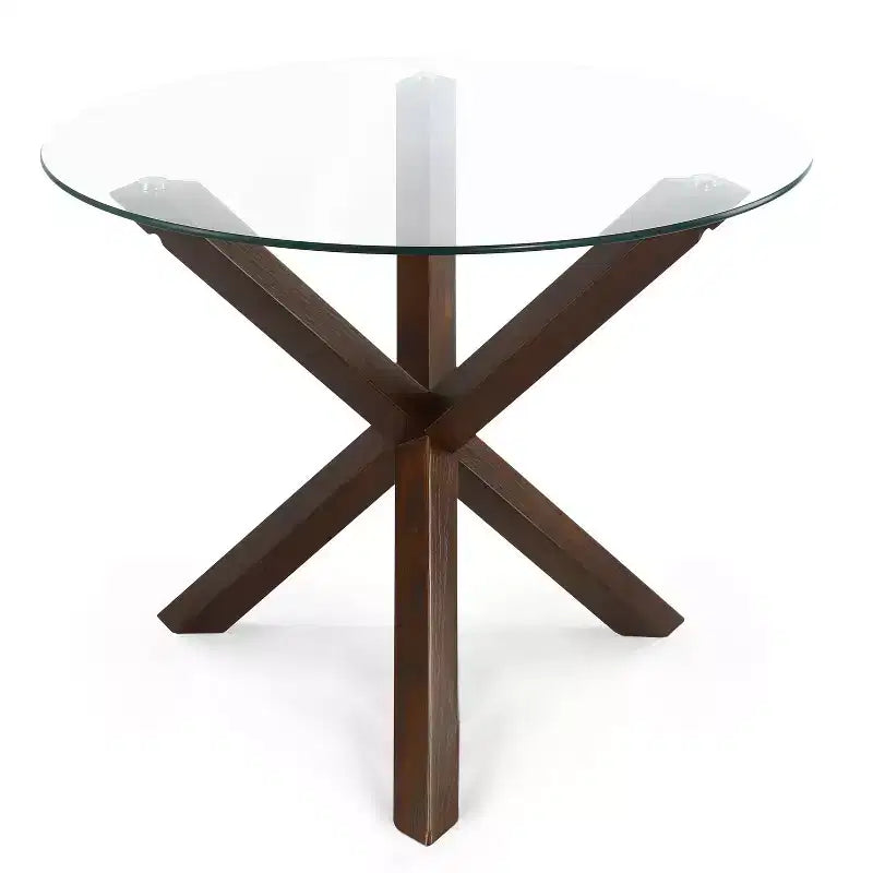 Poly & Bark 37.4 Kennedy Glass Top Round Wood Dining Table