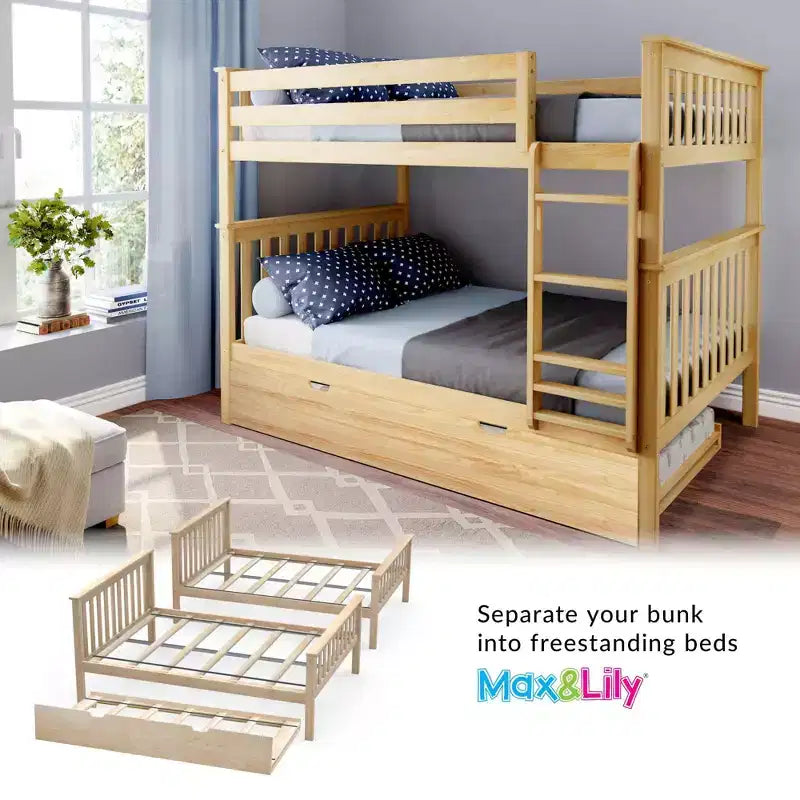 Max & Lily Full over Full Bunk Bed with Trundle Bed