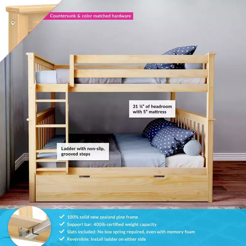 Max & Lily Full over Full Bunk Bed with Trundle Bed