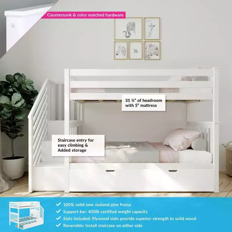 Max & Lily Twin over Twin Staircase Bunk with Trundle