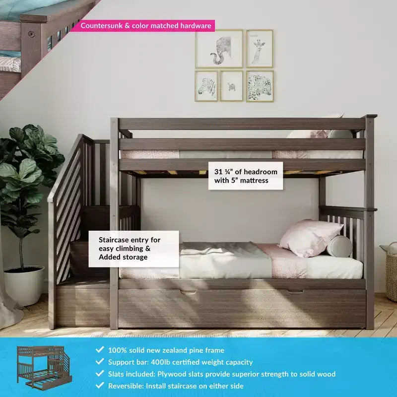 Max & Lily Twin over Twin Staircase Bunk with Trundle