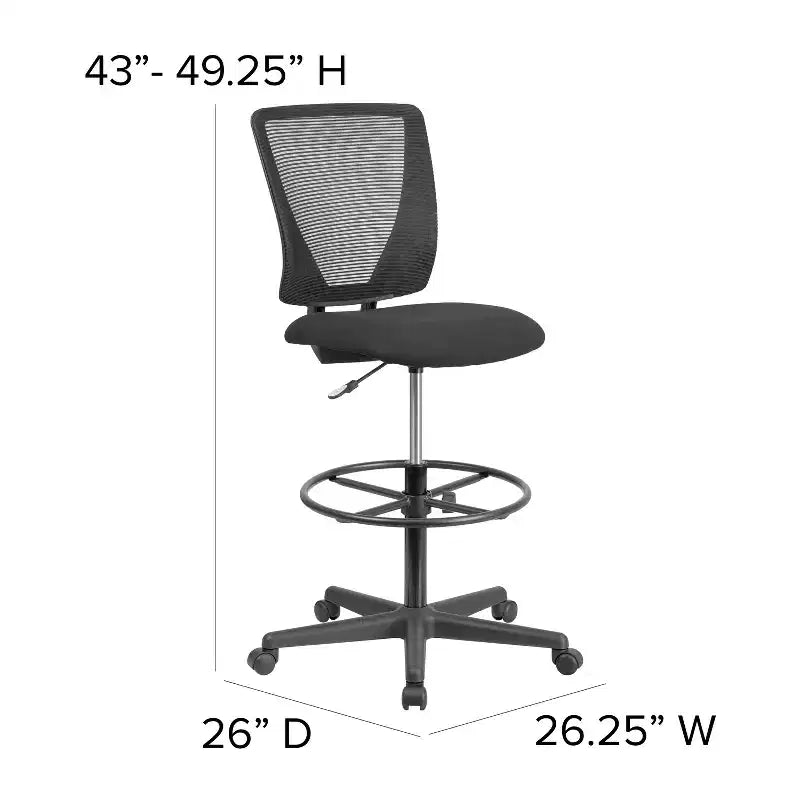Flash Furniture Ergonomic Mid-Back Mesh Drafting Chair with Black Fabric Seat and Adjustable Foot Ring