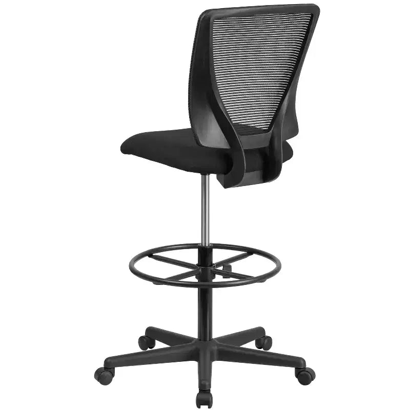 Flash Furniture Ergonomic Mid-Back Mesh Drafting Chair with Black Fabric Seat and Adjustable Foot Ring