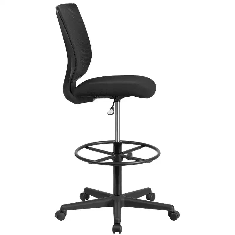 Flash Furniture Ergonomic Mid-Back Mesh Drafting Chair with Black Fabric Seat and Adjustable Foot Ring