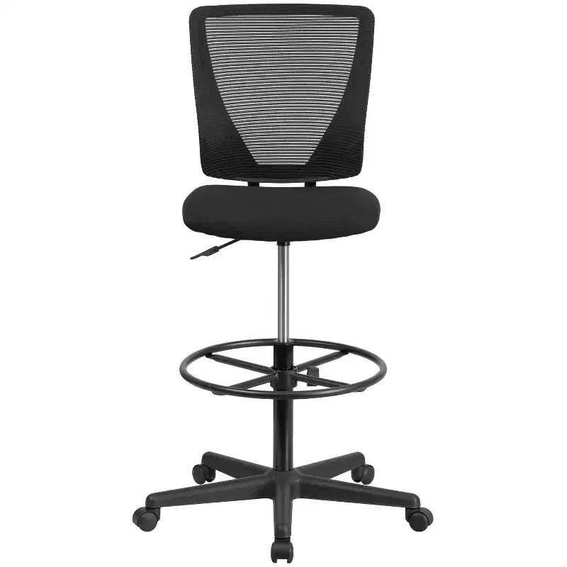 Flash Furniture Ergonomic Mid-Back Mesh Drafting Chair with Black Fabric Seat and Adjustable Foot Ring