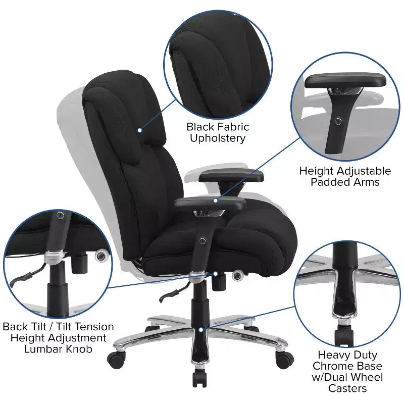 Flash Furniture HERCULES Series 24/7 Intensive Use Big & Tall 400 lb. Rated Executive Swivel Ergonomic Office Chair with Lumbar Knob and Tufted Headrest & Back