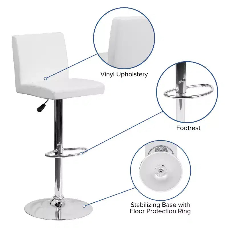 Flash Furniture Contemporary Vinyl Adjustable Height Barstool with Panel Back and Chrome Base