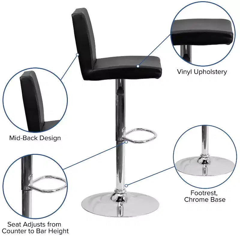 Flash Furniture Contemporary Vinyl Adjustable Height Barstool with Panel Back and Chrome Base