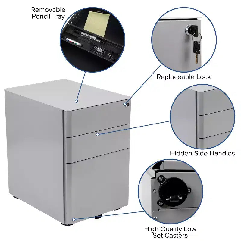 Emma and Oliver Modern 3-Drawer Mobile Locking Filing Cabinet Storage Organizer