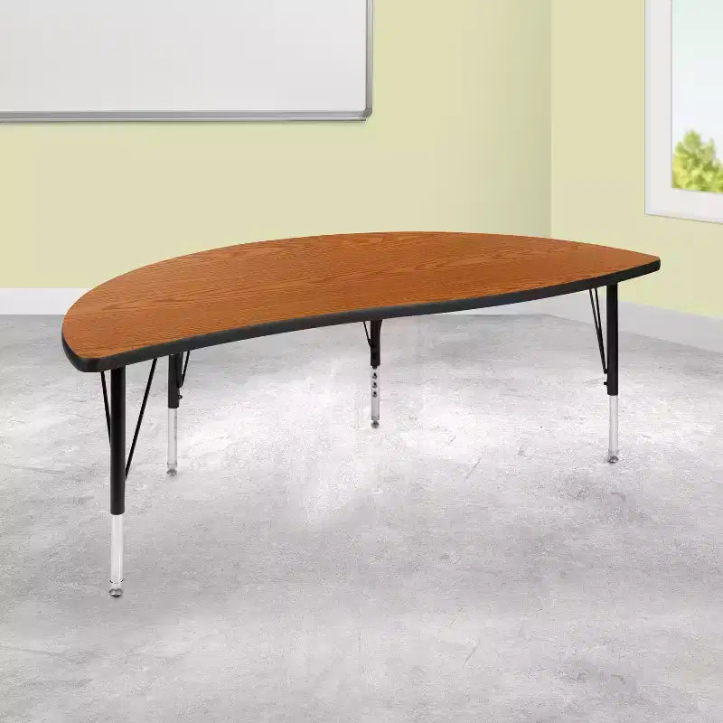 Emma and Oliver 60 Half Circle Wave Collaborative Grey Kids Adjustable Height Activity Table