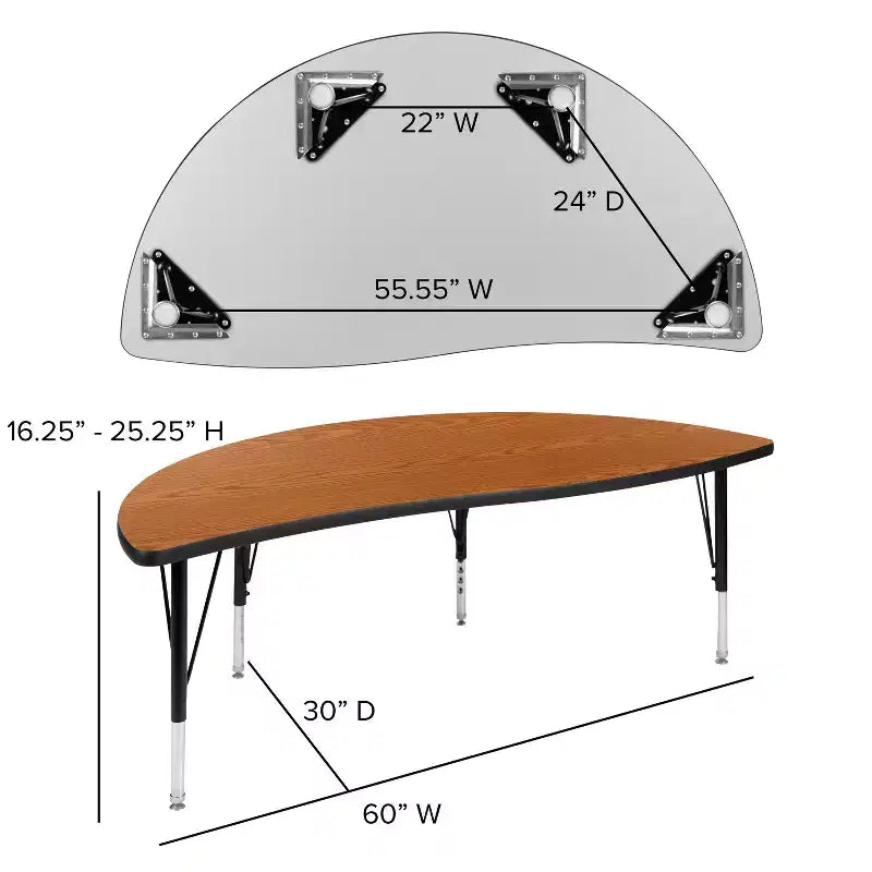 Emma and Oliver 60 Half Circle Wave Collaborative Grey Kids Adjustable Height Activity Table