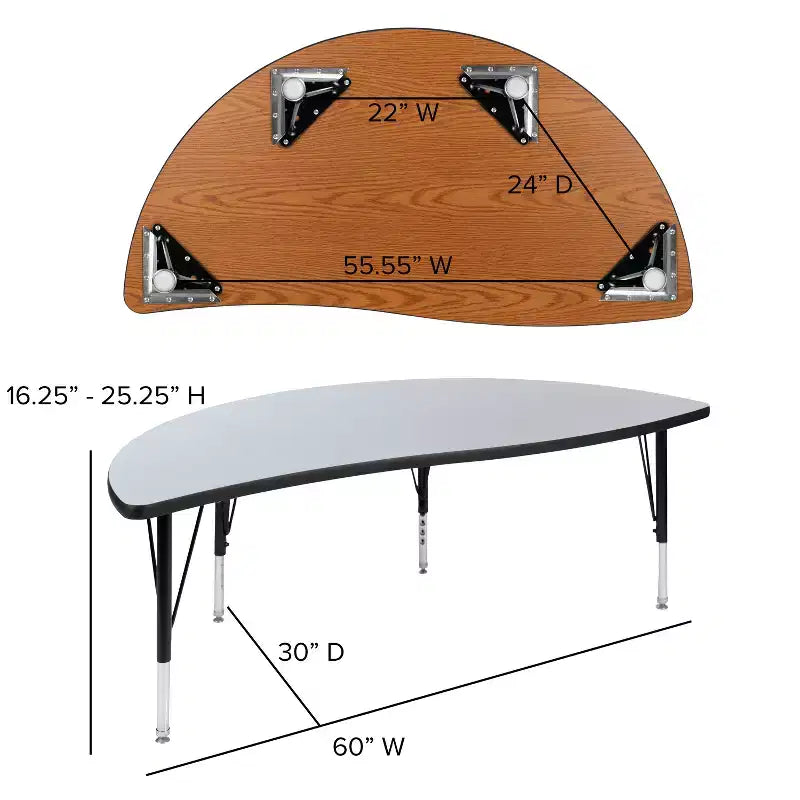 Emma and Oliver 60 Half Circle Wave Collaborative Grey Kids Adjustable Height Activity Table