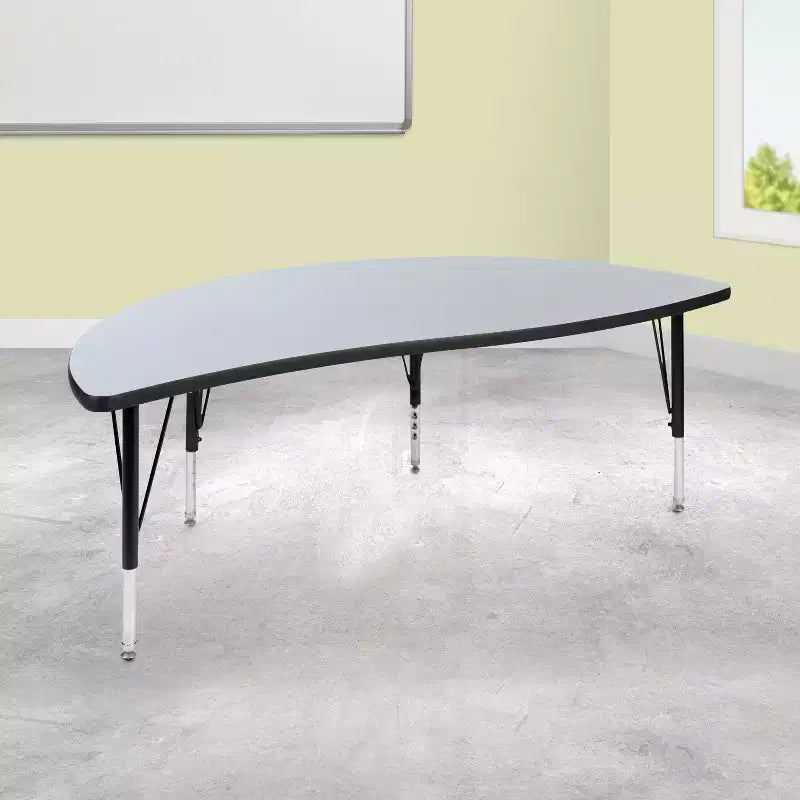Emma and Oliver 60 Half Circle Wave Collaborative Grey Kids Adjustable Height Activity Table