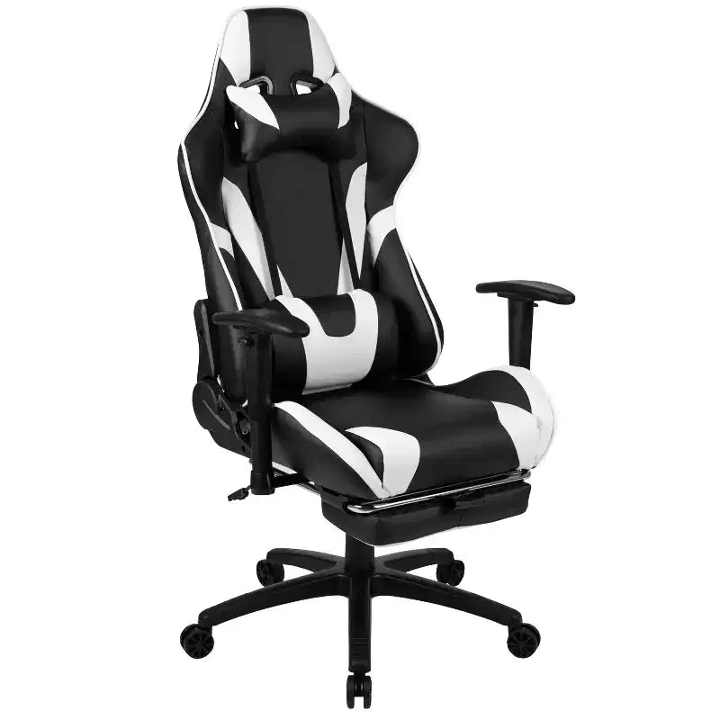 Emma and Oliver Gaming Desk Set - Cup/Headset Holder/Reclining & Footrest