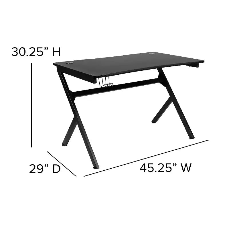 Emma and Oliver Gaming Desk Set - Cup/Headset Holder/Reclining & Footrest