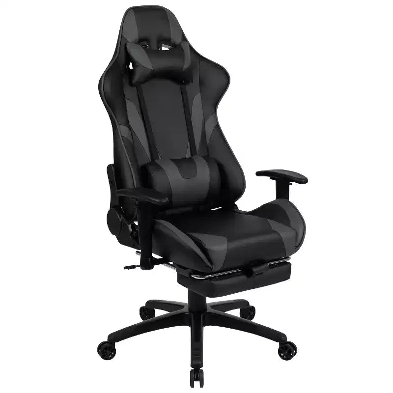 Emma and Oliver Gaming Desk Set - Cup/Headset Holder/Reclining & Footrest