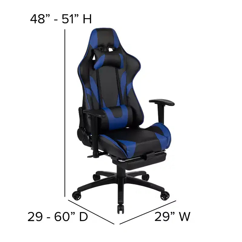 Emma and Oliver Gaming Desk Set - Cup/Headset Holder/Reclining & Footrest