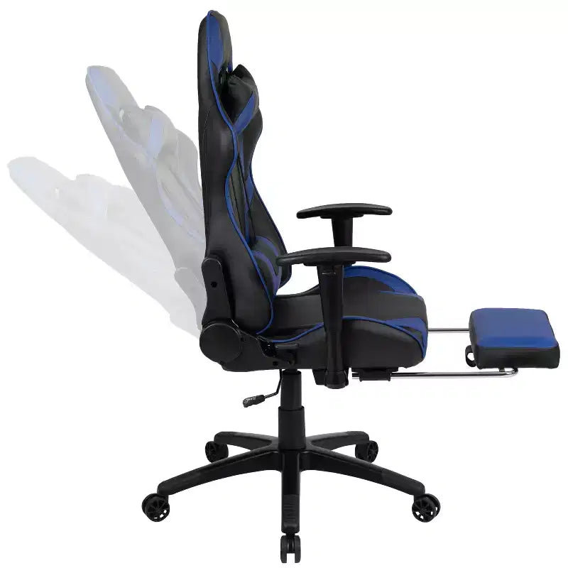 Emma and Oliver Gaming Desk Set - Cup/Headset Holder/Reclining & Footrest