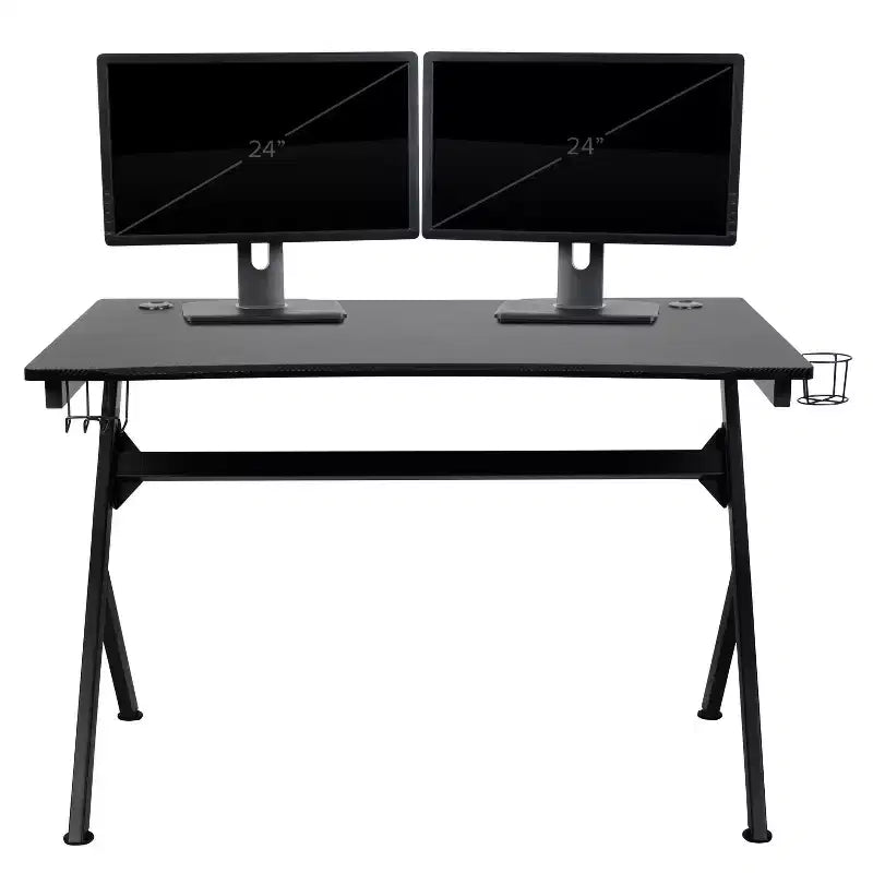 Emma and Oliver Gaming Desk Set - Cup/Headset Holder/Reclining & Footrest