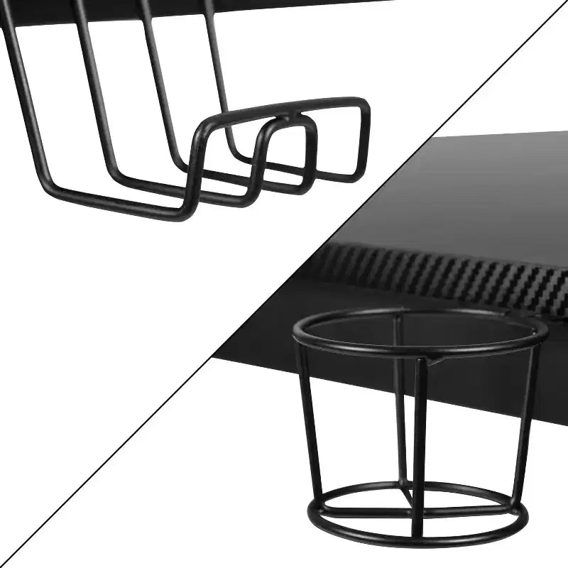 Emma and Oliver Gaming Desk Set - Cup/Headset Holder/Reclining & Footrest