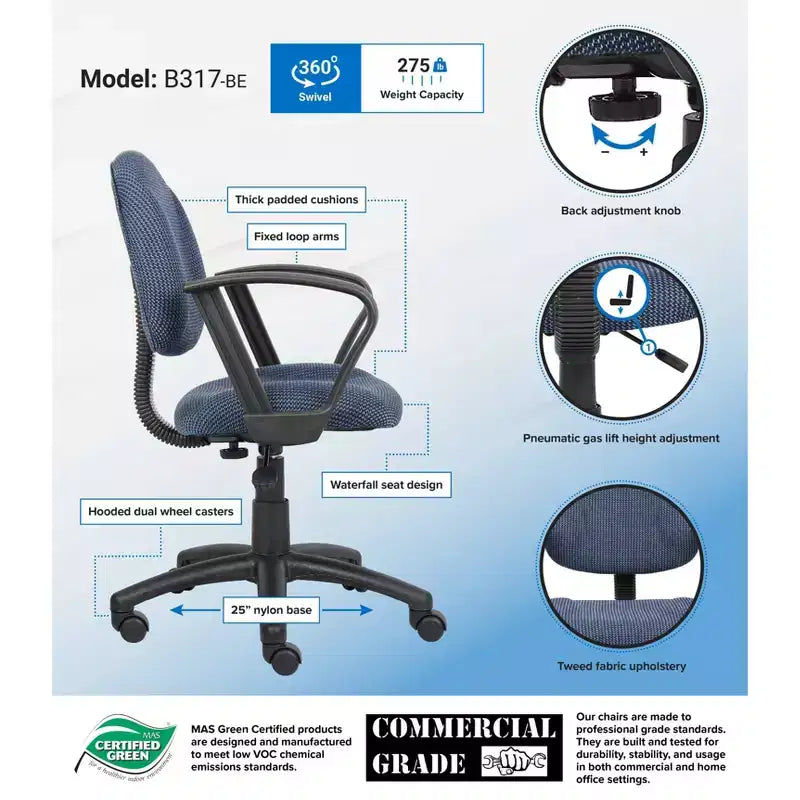 Deluxe Posture Chair with Loop Arms - Boss Office Products