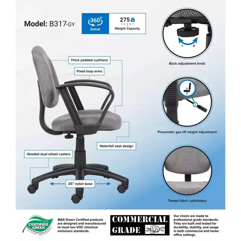 Deluxe Posture Chair with Loop Arms - Boss Office Products