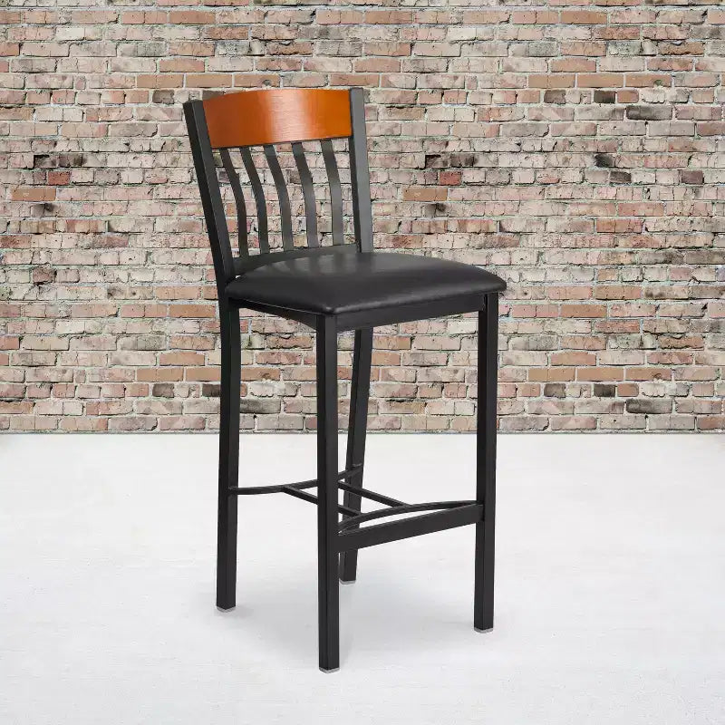 Emma and Oliver Vertical Back Metal/Wood Restaurant Dining Barstool