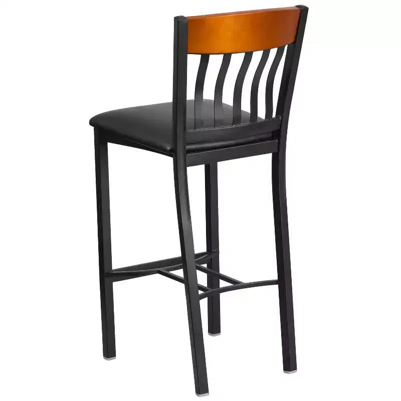 Emma and Oliver Vertical Back Metal/Wood Restaurant Dining Barstool