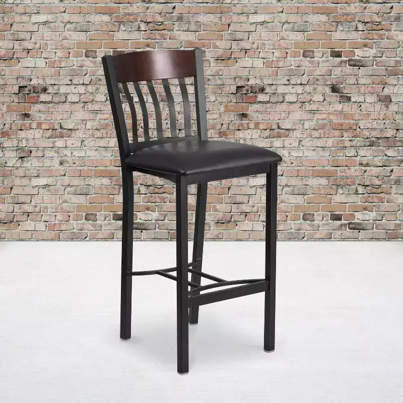 Emma and Oliver Vertical Back Metal/Wood Restaurant Dining Barstool