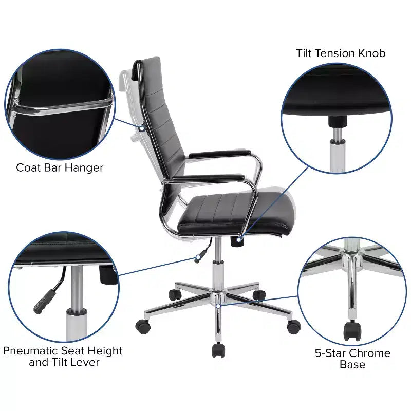 Emma and Oliver High Back LeatherSoft Ribbed Executive Swivel Office Chair - Desk Chair