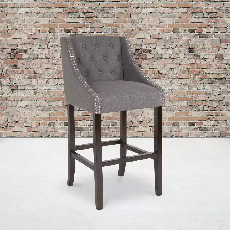 Emma and Oliver 30H Transitional Tufted Upholstered Walnut Barstool-Accent Nails