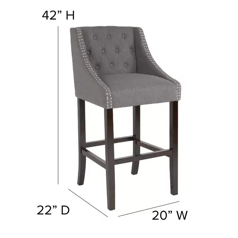 Emma and Oliver 30H Transitional Tufted Upholstered Walnut Barstool-Accent Nails