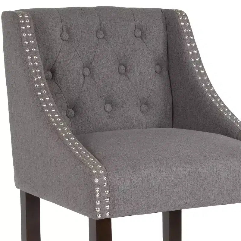 Emma and Oliver 30H Transitional Tufted Upholstered Walnut Barstool-Accent Nails