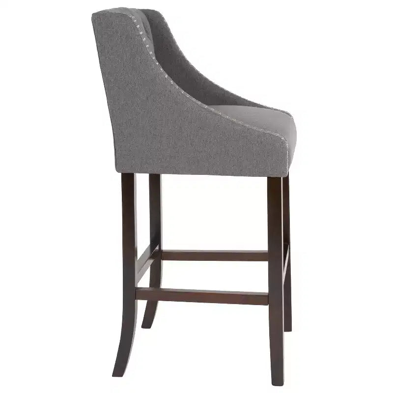 Emma and Oliver 30H Transitional Tufted Upholstered Walnut Barstool-Accent Nails